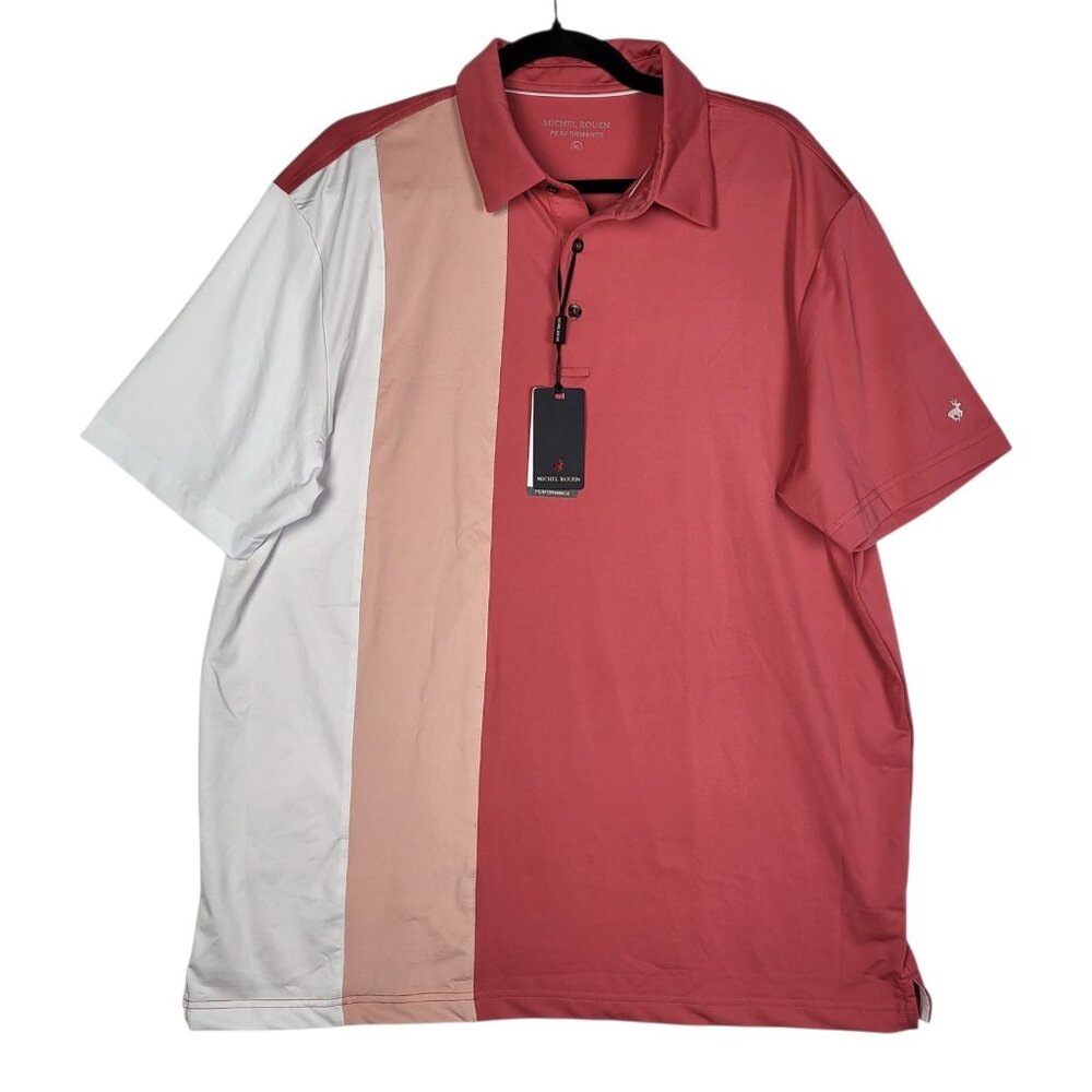 Michel Rouen Performance Polo Shirt Men's XL Orange‎ White Short Sleeve Moisture